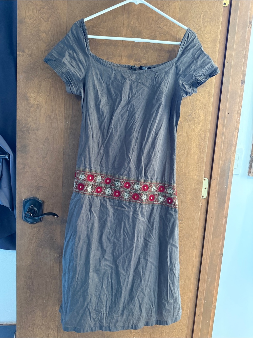 Isabel Marant Gray Midi Dress with Red Embroidered Waistband